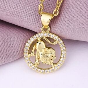 Leo Zodiac Necklace Inlaid Zircon Gold Plated Stainless Steel